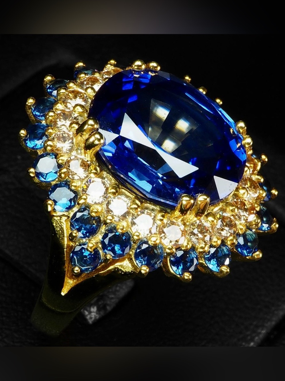 Blue Sapphire Yellow Gold 14k on 925 w/ white Sapphire accents